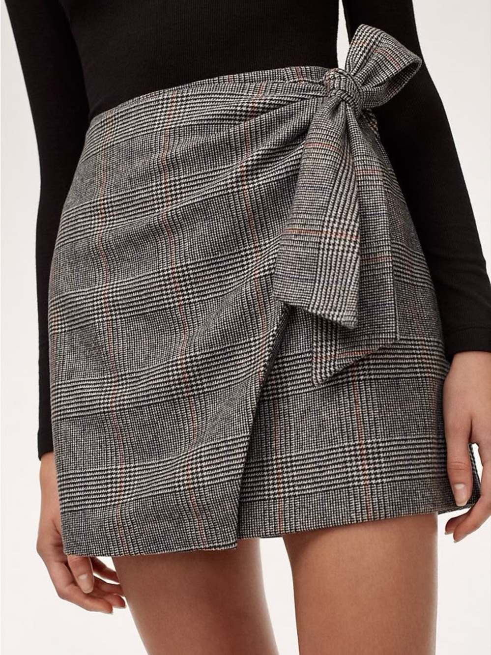 Wilfred Plaid Wrap Mini Skirt with Tie